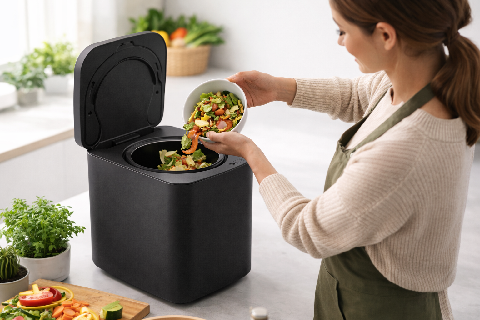 Composteur électrique de cuisine avec filtration au charbon actif – Ecoréa
